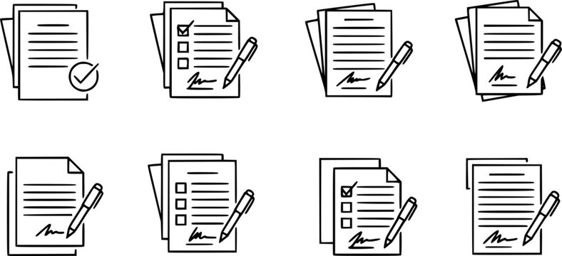 Signed document icons on white background. EPS 10. Editable linear style stroke. Vector icon
