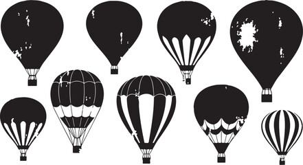 Naklejka premium Black and white hot air balloons in various designs
