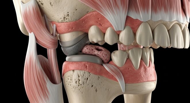 Detailed anatomical illustration of the human jaw.