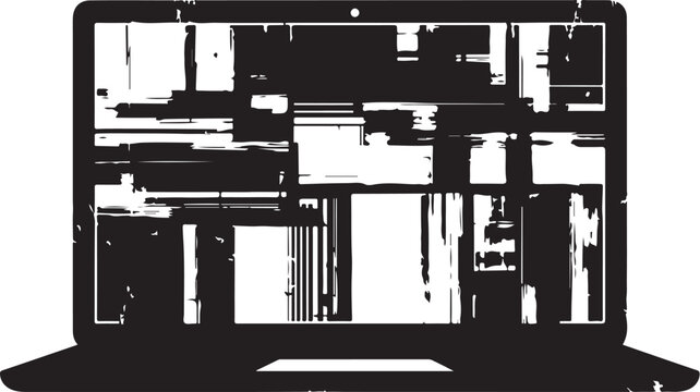 Glitchy laptop screen with distorted black and white display