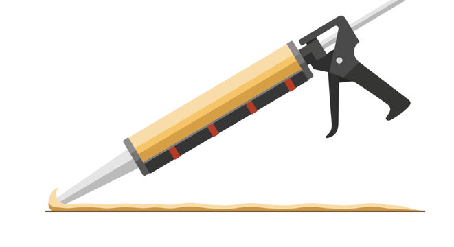 Professional Caulking Gun Applying Silicone Sealant Bead - Flat Vector Illustration for DIY, Construction, and Home Maintenance