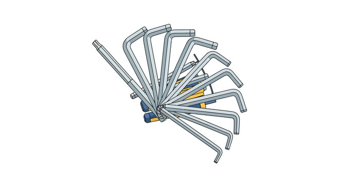 Set of Allen Keys and Torx Wrenches Fanned Out Isolated on White Background. Professional Hand Tool Kit for Repair and Maintenance Vector Illustration.