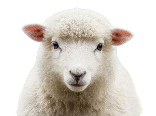 Isolated cute fluffy baby lamb portrait looking directly at camera with thick wool © Oisin