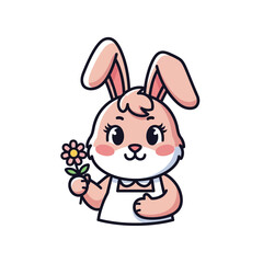 Fototapeta premium Cute cartoon bunny holding a flower.