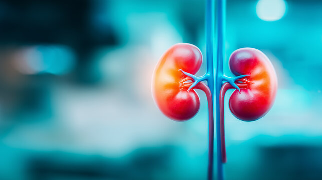 Human kidneys medical illustration representing renal health, anatomy education and organ function in healthcare science.
