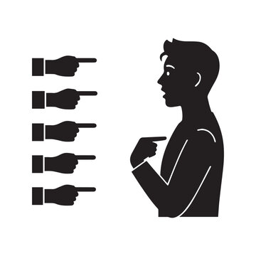 Silhouette of Man Being Accused and Pointed at by Multiple Fingers for Blame Concept Illustration
