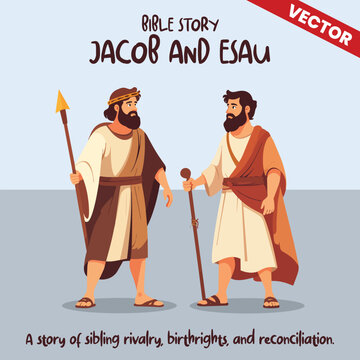 Jacob and Esau Biblical Brothers Meeting Vector Illustration, Ancient Middle Eastern Sibling Story of Birthright and Blessing, Religious Education Character Design
