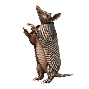 A 3D rendered armadillo standing on its hind legs on transparent background