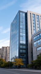 Naklejka premium Modern University Exterior Building Shot with Glass and Stone Design Elements