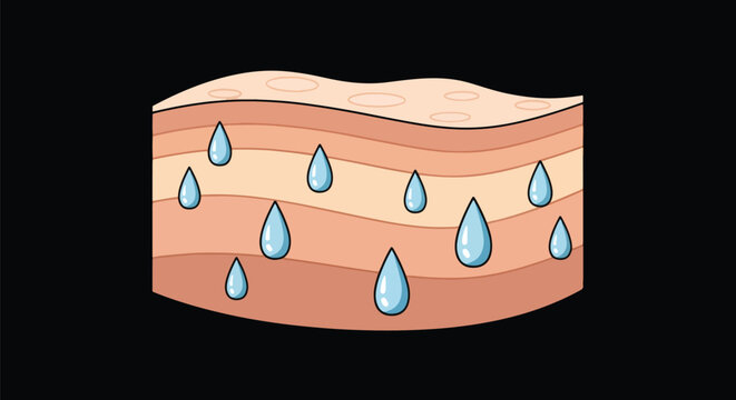 Pixel Art Cross Section Of Human Skin Layers With Water Drops