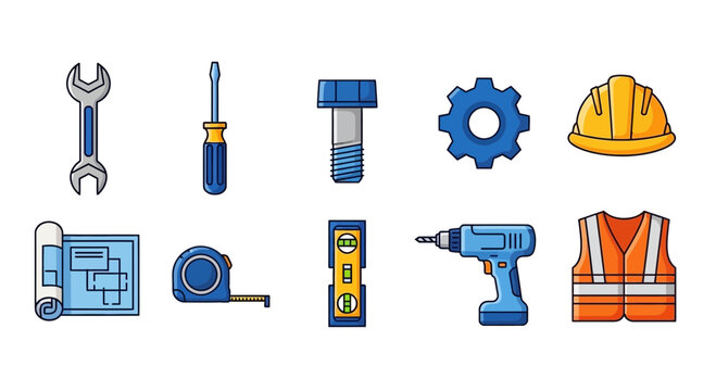 Construction tools and equipment icons set.