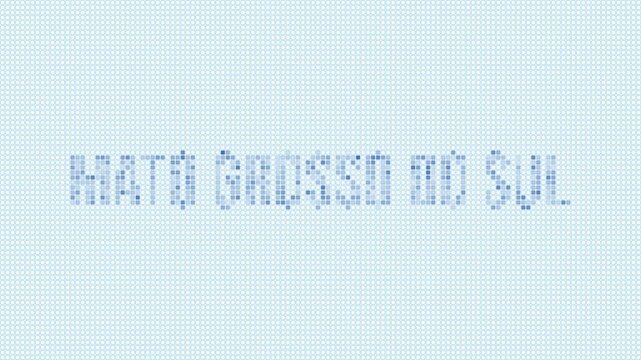 Mato Grosso do Sul, Brazil dotted map animation. Digital style shape of the state. Mato Grosso do Sul, Brazil shape and title dots appear with bulb flickering effect. Intro, outro, logo, title video.