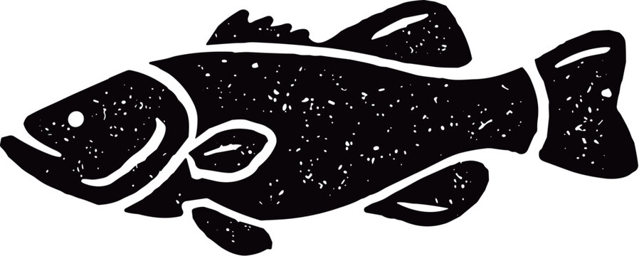 Largemouth Bass Fish Linocut Style Illustration 