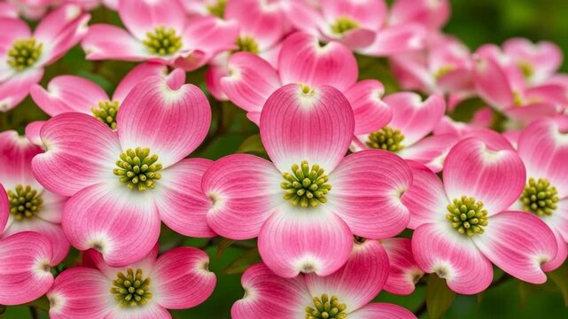 Beautiful Pink Dogwood Blossoms Blooming in Springtime Sunlight.