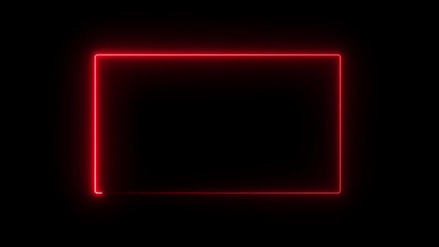 Neon rectangular frame technology glowing red border animation with minimal digital display interface and futuristic screen layout on black background motion graphics 4K black background visuals