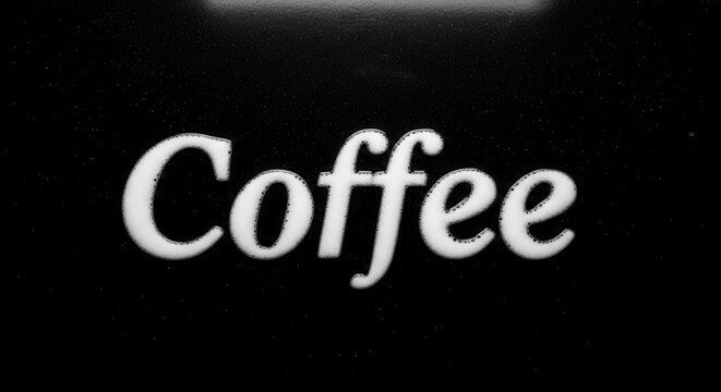 Coffee Signage - A Close-Up View of the Word Coffee in Elegant Script on a Dark Background.