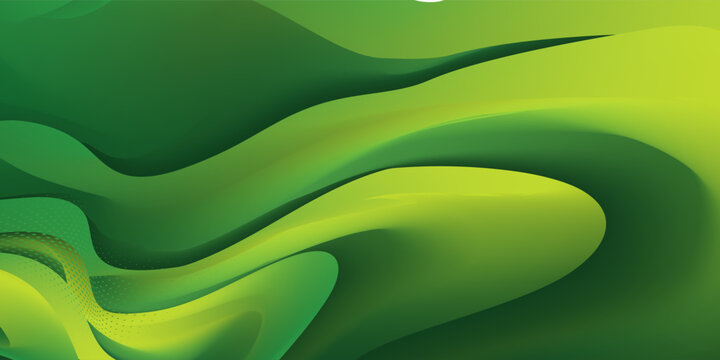 Abstract green background with light green gradient and waves. Vector illustration of background.
