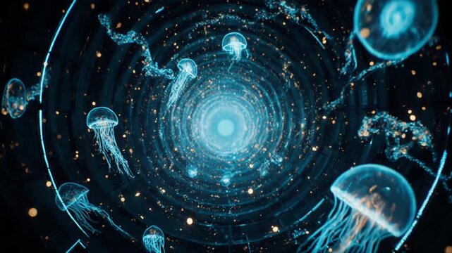 クラゲパーティクルトンネル サイバーパンク 超高速飛行 没入型映像