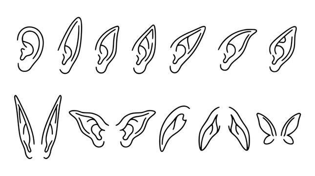 Various elf ear designs in a vector illustration set