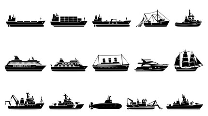 Obraz premium Various types of boats and ships in vector graphics