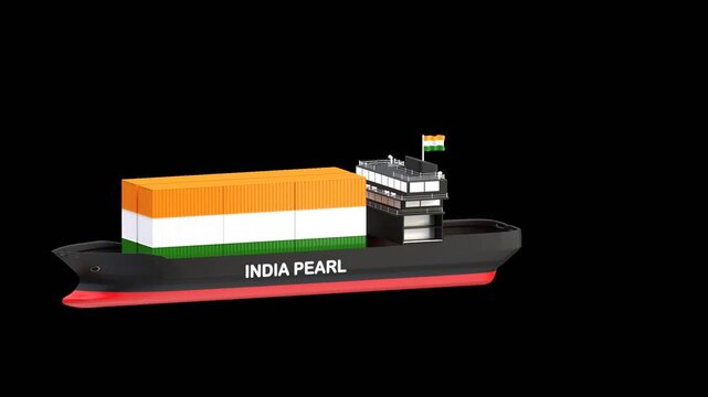 3D Indian Cargo Ship with Shipping Containers | Alpha Channel
