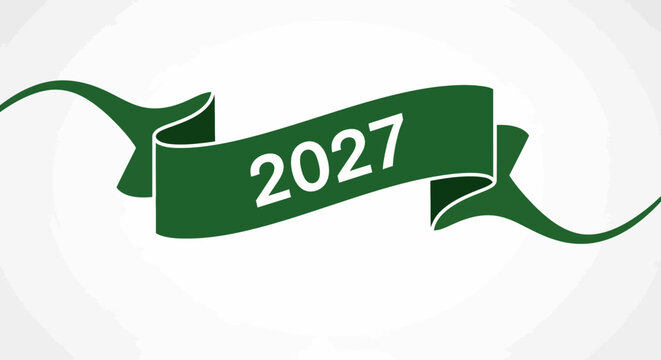 Green ribbon with 2027 text.
