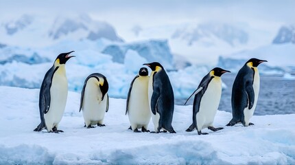 Fototapeta premium Group of emperor penguins on ice floe Antarctic wildlife