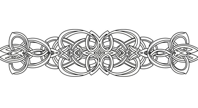 Intricate Celtic knot horizontal border design on white background