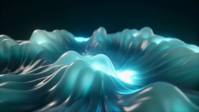 Glowing teal wavy abstract texture background with copy space