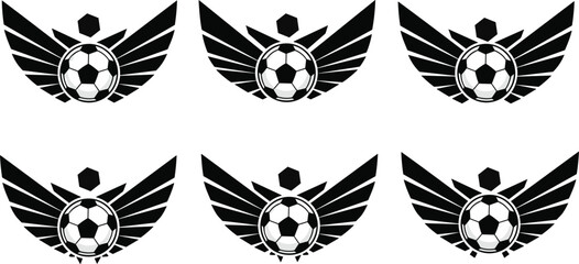 Soccer ball wing icon silhouette illustration, football artwork, hexagon design, sports emblem, speed graphic, excellence symbol © MdMonowar