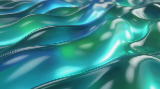 Glossy turquoise waves fluid metallic texture background