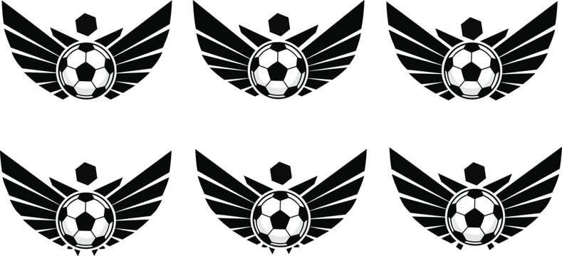 Soccer ball wing icon silhouette illustration, football artwork, hexagon design, sports emblem, speed graphic, excellence symbol