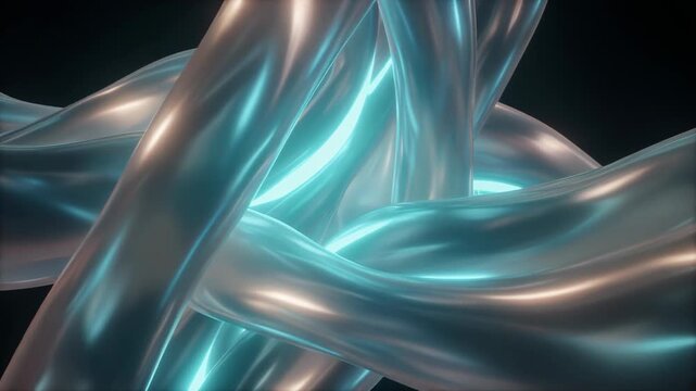 Glowing turquoise metallic fluid intertwined abstract background texture