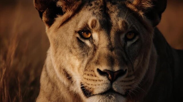 ライオンの眼差し・夕暮れのドラマティックな超接写マクロ映像