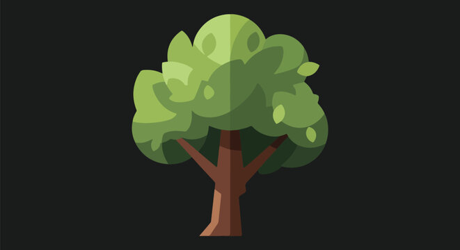 Pixel Art Green Tree Vector Illustration On Dark Background