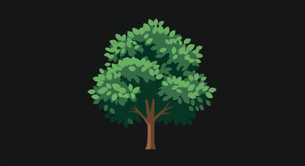 Fototapeta premium Pixel Art Green Tree With Brown Trunk On Black Background Vector