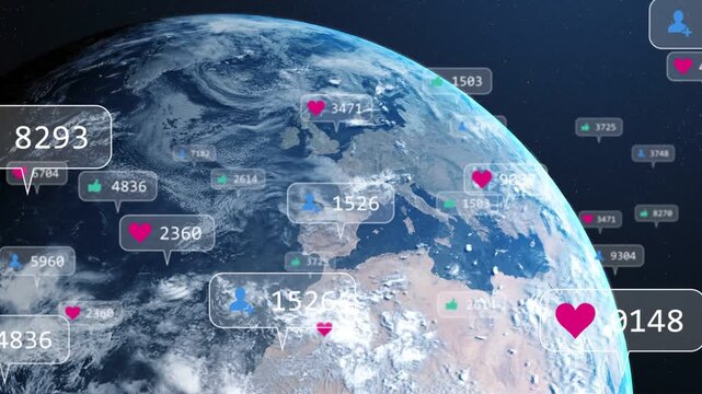 Single callout appearing, Earth rotating, bubbles popping and drifting out, showing global activity