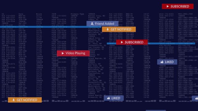 Cursor tapping message control, badges spawning and streaming along blue bars and showing analytics