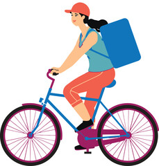 Naklejka premium Food Delivery Woman Riding a Bicycle Vector Transparent Background EPS