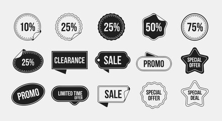 Fototapeta premium Black and white sale stickers set.