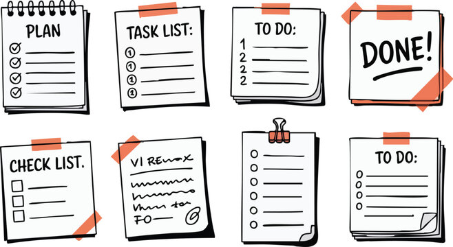 Sketchy Checklist & To‑Do Icons &mdash; Notebook Pages and Sticky Notes