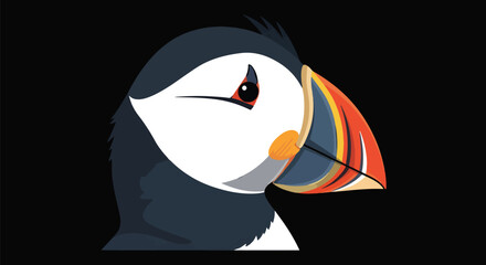 Pixel Art Puffin Bird Profile Portrait Isolated On Black Background © Patricia