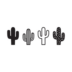 Fototapeta premium Four stylized cactus illustrations in black and white varying in shape