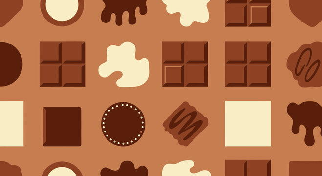 Assorted Chocolate Candies Pattern, Milk, Dark, White Chocolate Squares and Drops