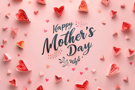 Flat Vector Happy Mother's Day Card Gift Box Camera Flat Lay Illustration, Pink Copy Space for Warm Holiday Social Media