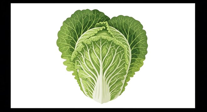 Digital illustration of a napa cabbage head, leafy green vegetable on a white background