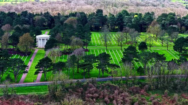 Serene aerial view of Normandy American Cemetery, honoring fallen soldiers