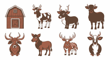 Fototapeta premium Cows and deer farm animals standing.