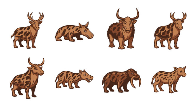 Group of various animal species standing.