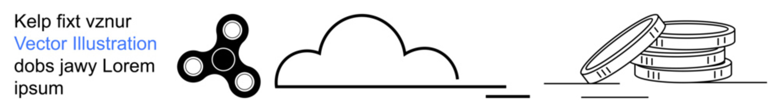 Gaming, cloud technology, finance, minimalism, modern design, abstract shapes. Fidget spinner, cloud outline and coin stack in linear style. s gaming and cloud technology concepts